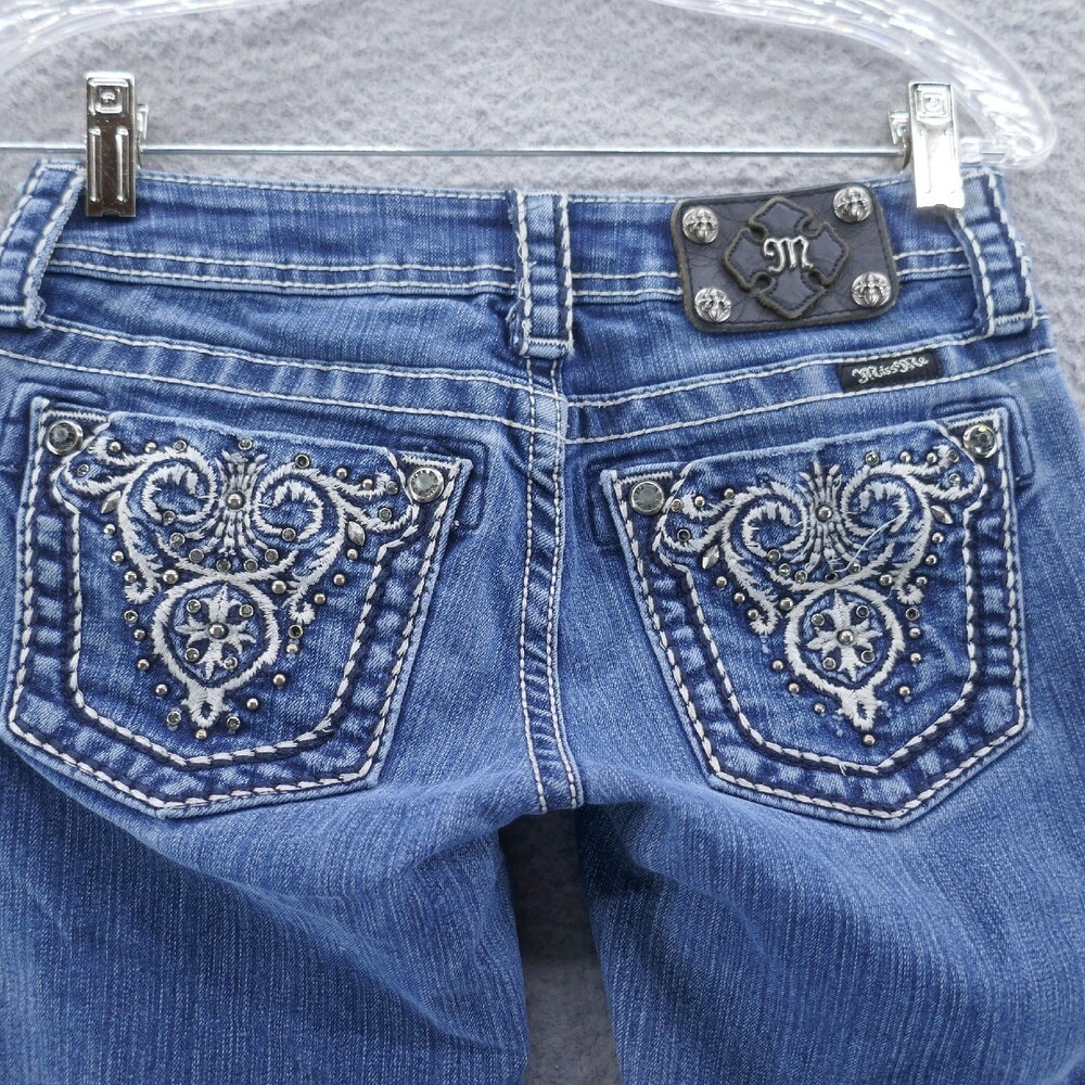 Miss Me Womens Bootcut Jeans Size 25 Blue Dark Wash Embellished JP5341B11
